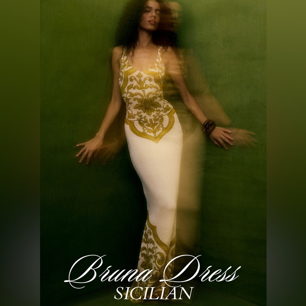 Bruna Dress Sicilian White and Gold Maxi Dress